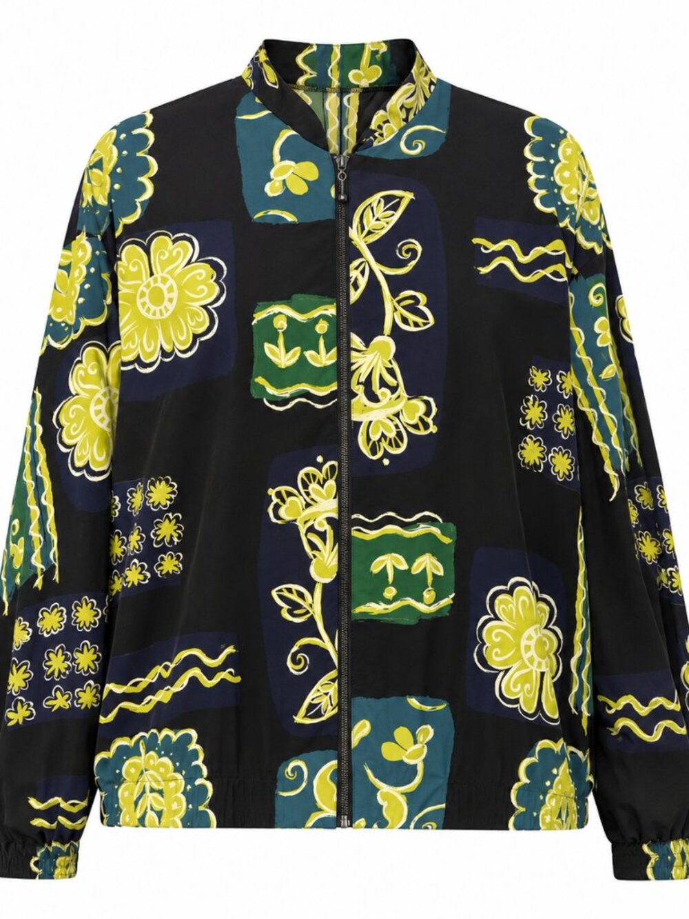 Kensington Square Bomber Jacket 3X Black Green Floral VTG 90s Colorful USA Made
